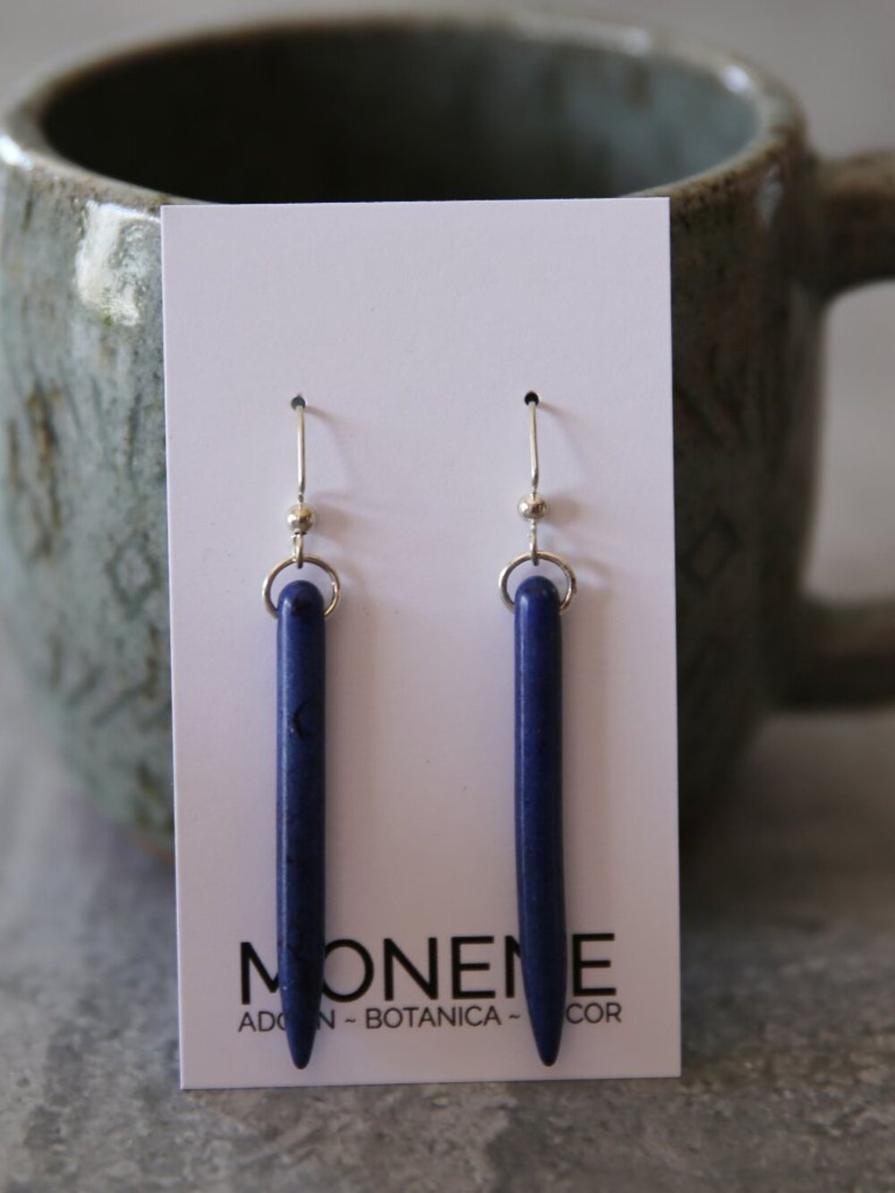 Long Blue Howlite Bullet Earrings with Silver Tone